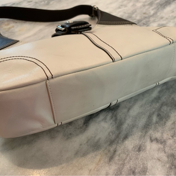 Coach Hobo Bag - Beige/Gray and Dark Brown Trim with Buckle and Silver Hardware. - Picture 4 of 9